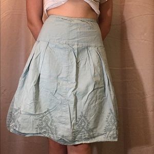 Light blue embroidered knee length skirt